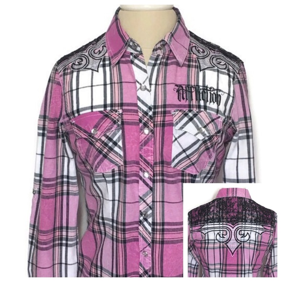 Affliction Tops - Affliction Womens Shirt S Black Premium Embellishe